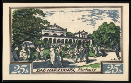 Notgeld Braunschweig 1921, 25 Pf, Pferd und Kurhaus Bad Harzburg Szene