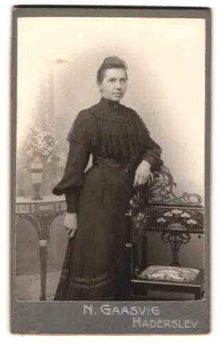 Fotografie N. Gaasvig, Haderslev, Apothekergade 310, Porträt einer Dame in dunklem Kleid