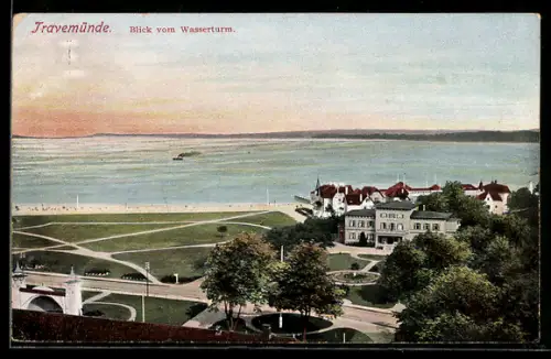 AK Travemünde, Blick vom Wasserturm mit Strassenpartie