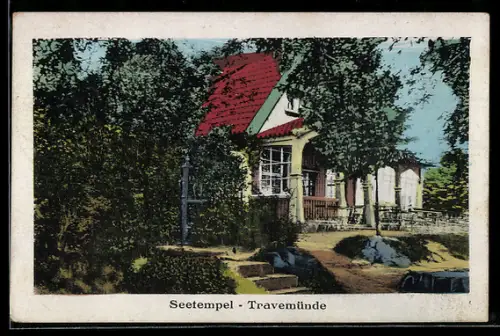 AK Travemünde, Cafe Seetempel mit Aussenbereich