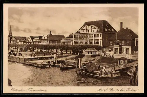 AK Travemünde, Ortspartie mit Hotel Deutscher Kaiser