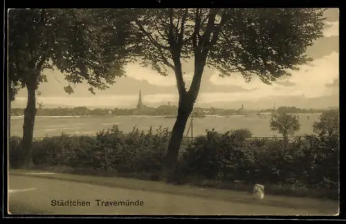 AK Travemünde, Ortspanorama von einer Strasse aus