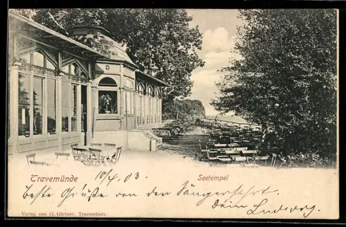 AK Travemünde, Gasthaus Seetempel mit Garten