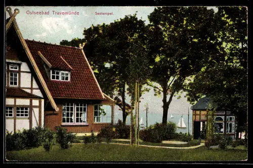 AK Travemünde, Gartenpartie vom Gasthaus Seetempel