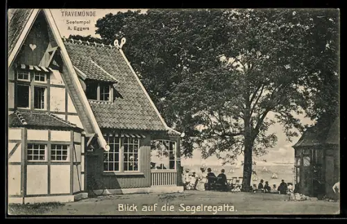 AK Travemünde, Gasthaus Seetempel A. Eggers, Blick auf die Segelregatta