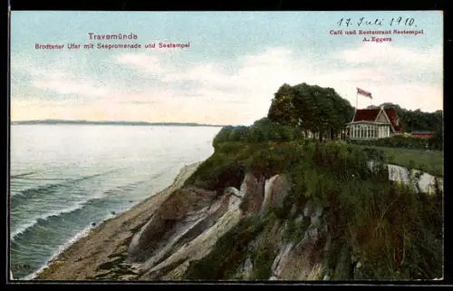 AK Travemünde, Brodtener Ufer, Seepromenade, Seetempel, Café und Restaurant Seetempel, Bes. A. Eggers