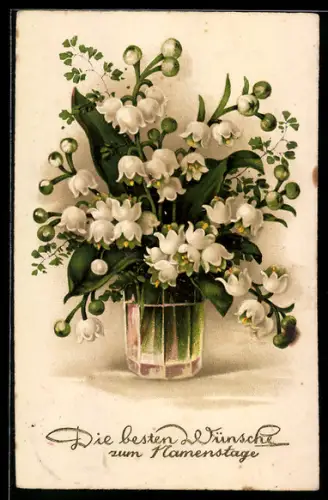AK Grosser Strauss weisser Blumen in einer Vase, Namenstag