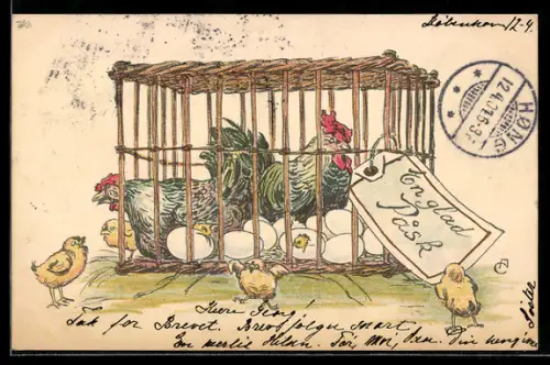 AK Hühner in einem Kafig mit schlüpfenden Osterküken