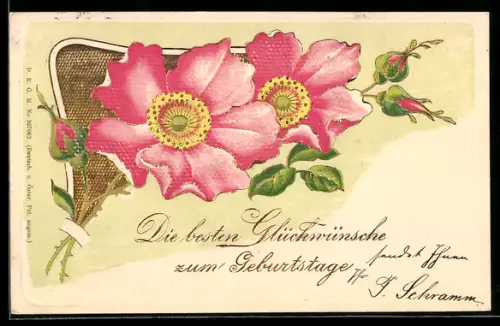 Präge-AK Blumen mit Knospen, Geburtstag