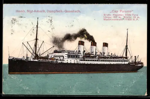 AK Passagierschiff Cap Polonio der Hamburg-Süd-Amerikanischen Dampfsch.-Gesellsch. auf See