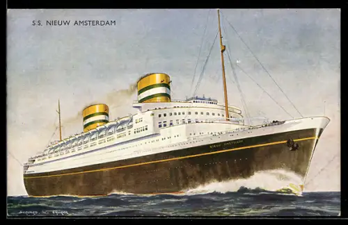 Künstler-AK Passagierschiff S.S. Nieuw Amsterdam in voller Fahrt