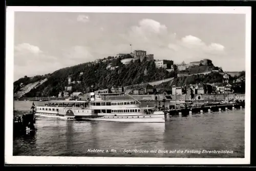 AK Raddampfer Elberfeld passiert die Rhein-Schiffsbrücke bei Koblenz