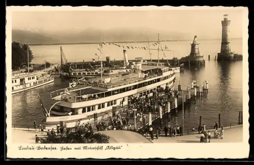 AK Lindau /Bodensee, Motorschiff Allgäu im Hafen festgemacht