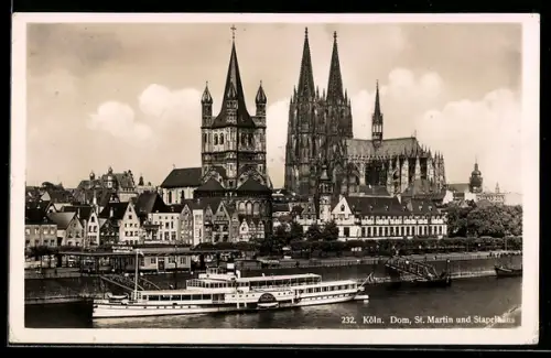 AK Raddampfer Schiller am Rheinufer in Köln vor dem Stapelhaus