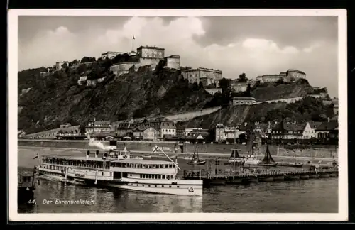 AK Raddampfer Vaterland passiert die Rhein-Schiffsbrücke bei Ehrenbreitstein