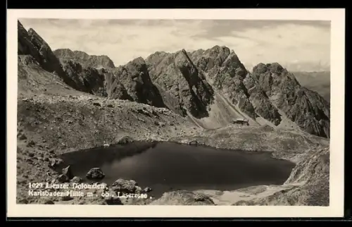 AK Karlsbader Hütte /Lienzer Dolomiten, Ansicht der Hütte unweit vom Laserzsee