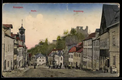 AK Graupen, Markt mit Ruine Rosenburg