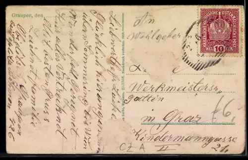 AK Graupen, Markt mit Ruine Rosenburg