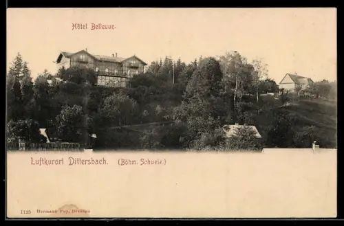 AK Ditterbach /Böhm. Schweiz, Hotel Bellevue auf einer Anhöhe