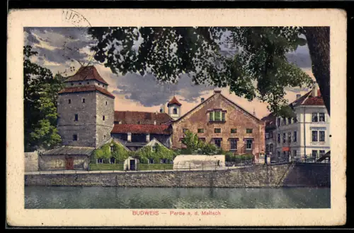 AK Budweis / Ceske Budejovice, Partie an der Maltsch