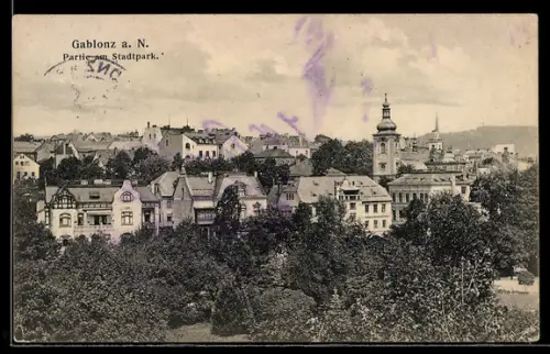 AK Gablonz a. N., Partie am Stadtpark