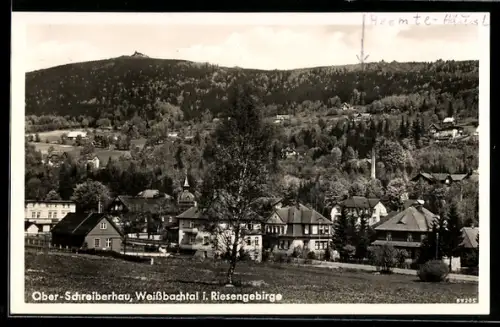 AK Ober-Schreiberhau /Weissbachtal, Ortspartie mit Hügel