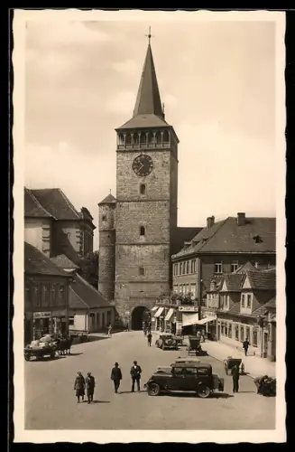 AK Jitschin, Ortspartie mit Turmuhr
