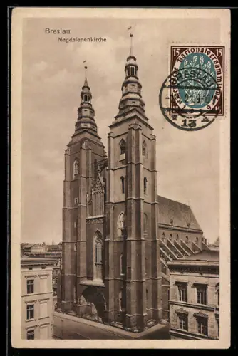AK Breslau, Magdalenenkirche aus der Vogelschau