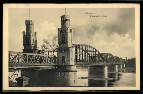 AK Thorn, Lokomotive auf der Eisenbahnbrücke