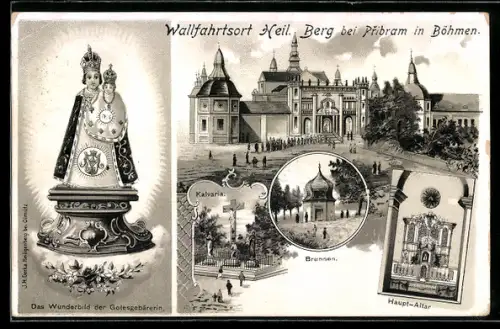Lithographie Heiliger Berg, Wallfahrtsort, Hauptaltar, Wunderbild der Gottesgebärerin
