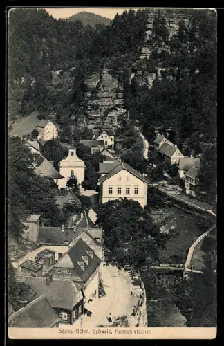 AK Herrnskretschen / Hrensko, Stadt unter den Felsen in der Sächs.-Böhm. Schweiz