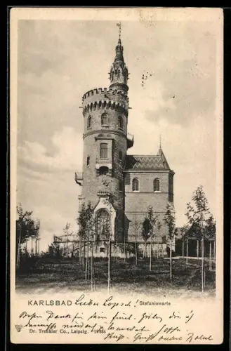AK Karlsbad, Stefaniewarte in der Aussenansicht