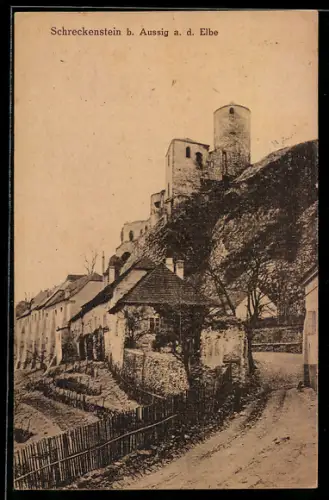 AK Aussig a. d. Elbe, Schreckenstein in der Aussenansicht