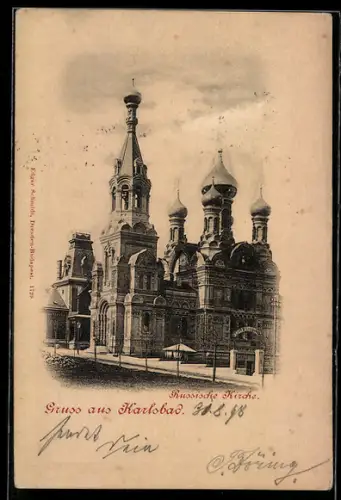 AK Karlsbad, Russische Kirche in der Aussenansicht
