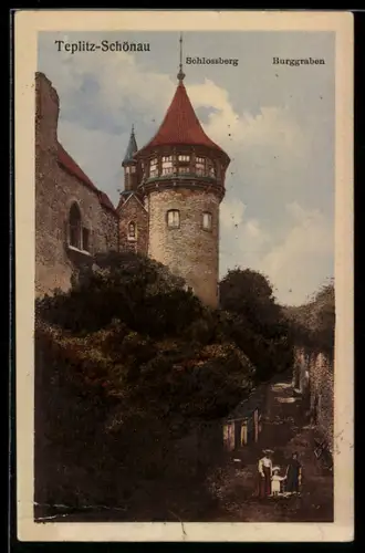 AK Teplitz-Schönau, Schlossberg und Burggraben