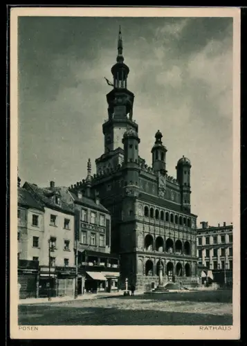 AK Posen / Poznan, Teilansicht mit Rathaus