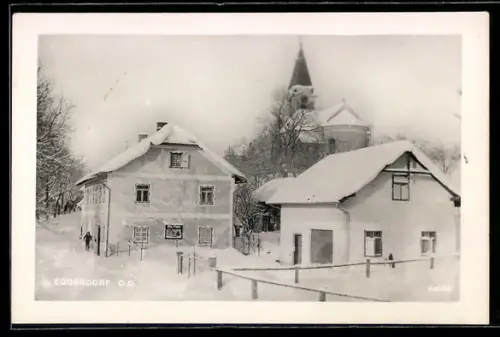 AK Eggendorf /O.D., Winteransicht mit Häusern und Kirche