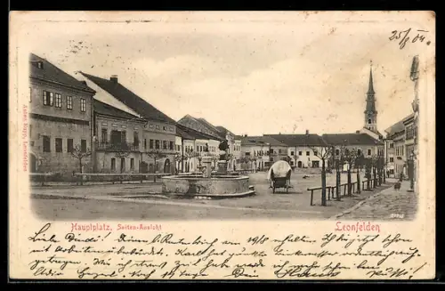 AK Leonfelden, Hauptplatz, Seitenansicht, Brunnen, Kirche