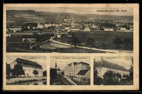 AK Gallneukirchen /Ob. Oest., Pfleglingsheim Zoa, Evang. Kirche, Martinsstift