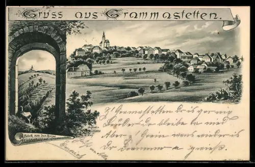 Künstler-AK Grammastetten, Ort v. d. Ruine Lichtenhaag gesehen
