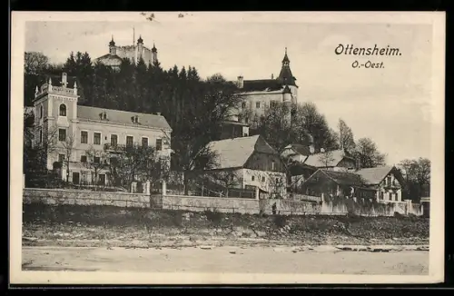 AK Ottensheim /O.-Oest., Schloss und Kirche am Ufer