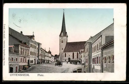AK Ottensheim, Platz mit Kirche, Goldene Fenster