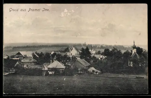 AK Pramet /Innviertel, Gesamtansicht mit Fernblick aus der Vogelschau