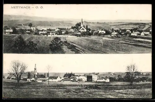AK Mettmach /O. O., Panoramen mit Kirche