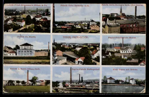AK Traun /Ob. Öst., Fabriken F. Graumanns Eidam, Gebr. Enderlin u. weitere, Ortsansicht