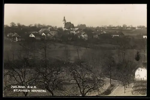 AK St. Marien /Kremstal, Ortspanorama mit Kirche