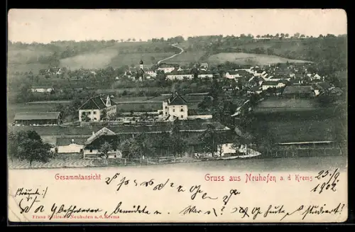 AK Neuhofen a. d. Krems, Gesamtansicht mit Kirche aus der Vogelschau