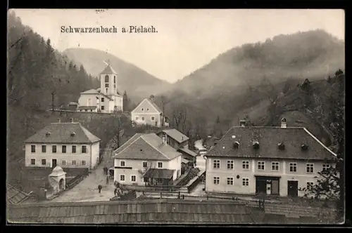 AK Schwarzenbach a. Pielach, Teilansicht mit Kirche und Brücke