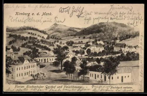Künstler-AK Kirnberg a. d. Mank., Ortsansicht mit Gasthof-Fleischhauerei Florian Fischenhuber