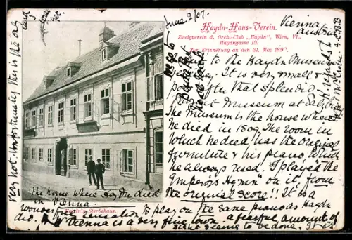 AK Wien, Haydns Sterbehaus, Zweigverein Orchester-Club Haydn, Haydngasse 19, Erinnerung an 31.3.